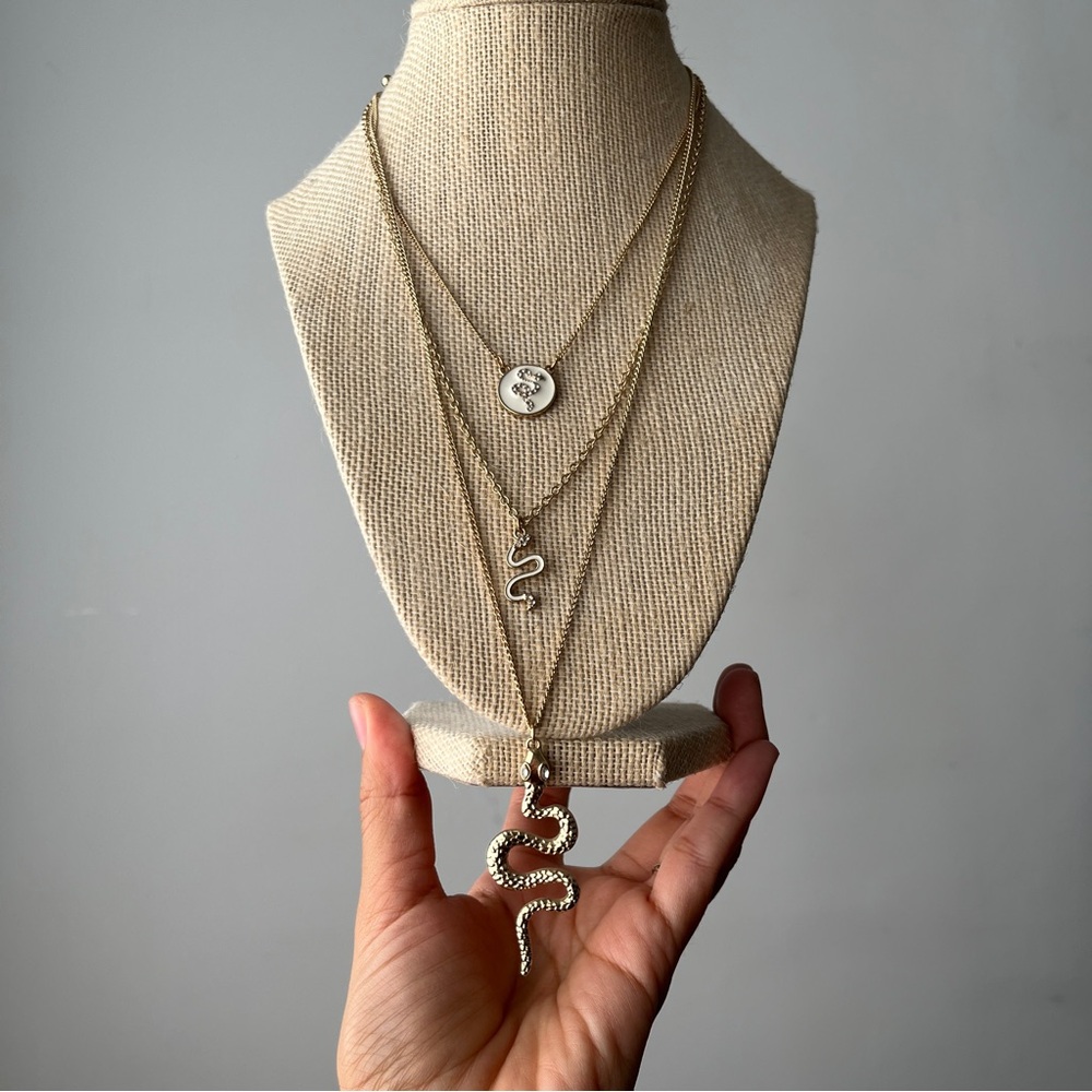 Gold Snake Pendant Layered Necklace